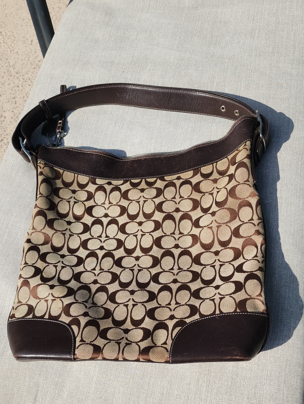 Coach Brown and Tan Signature Jacquard Shoulder Bag